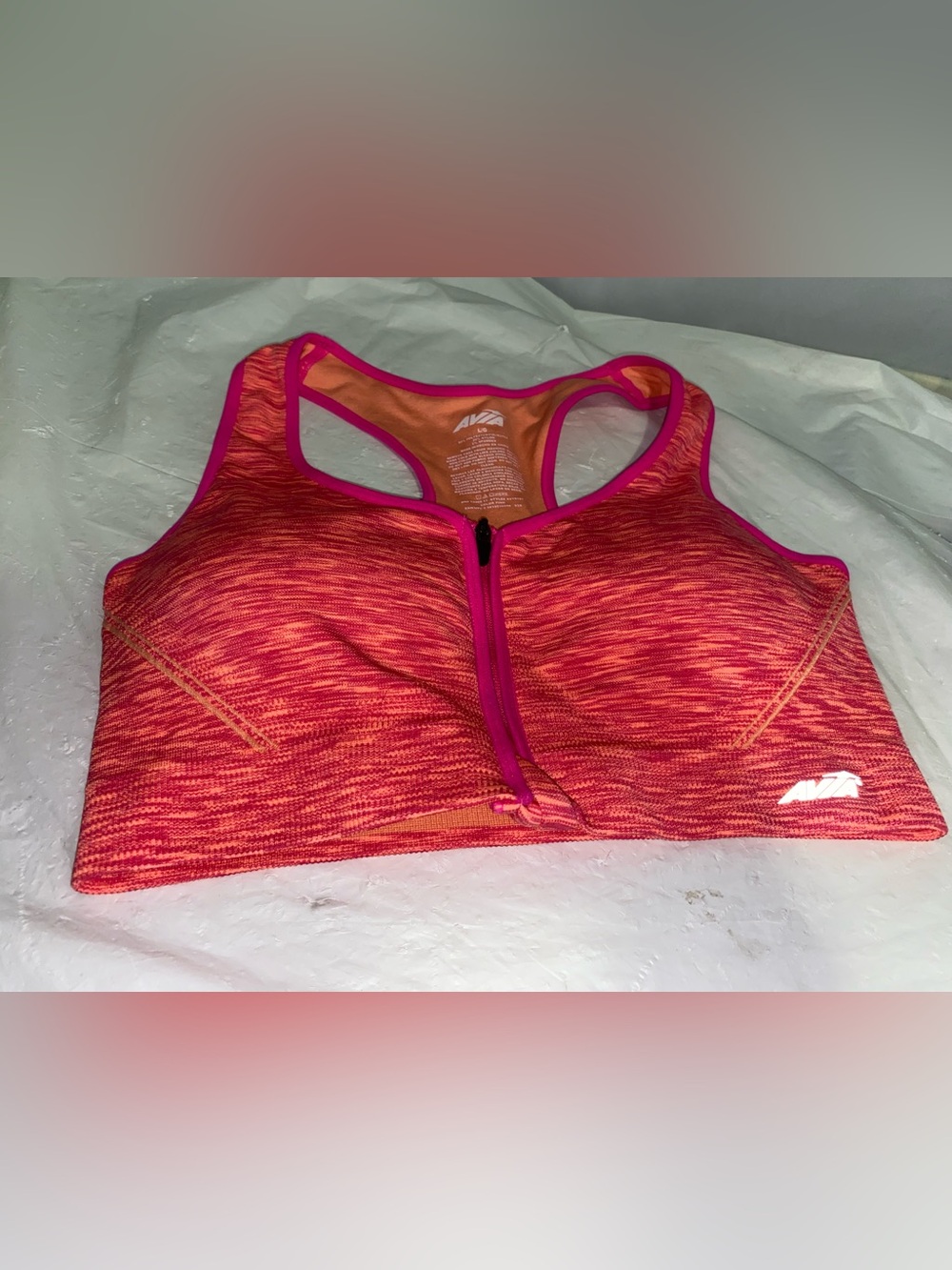 Avia Pink and Orange Front-Zip Racerback Sports Bra